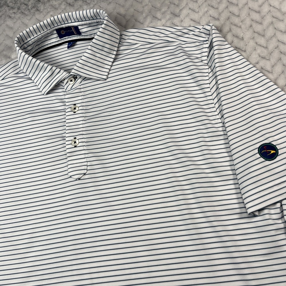 Stitch Golf Polo Shirt Mens L White Striped Eagle Point Logo Stretch Performance